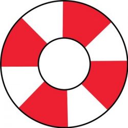 Circle with red and white thick stripes around it and whole in the middle.